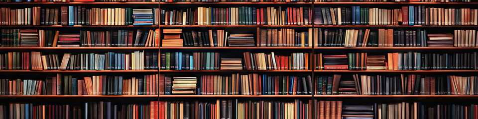 Open Bookshelf: A spacious library, filled with rows of untouched books, ready for readers.