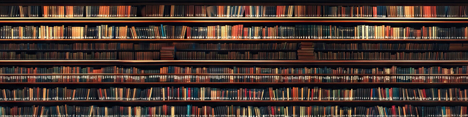 Open Bookshelf: A spacious library, filled with rows of untouched books, ready for readers.