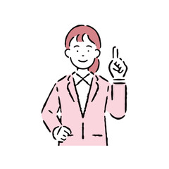 説明するスーツを着た女性