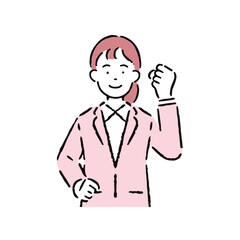 ガッツポーズをするスーツを着た女性