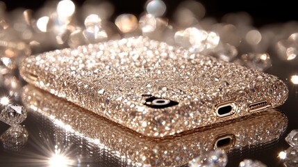 Sparkling Phone Case Adorned with Glittering Gems on Shiny Surface