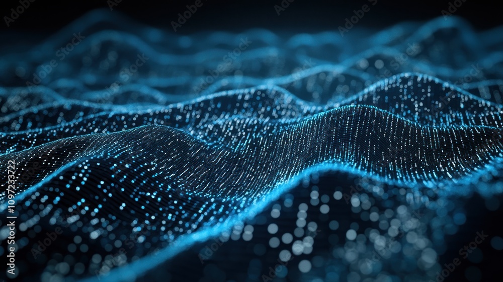 Leinwandbilder abstract representation of digital data waves with glowing particles.