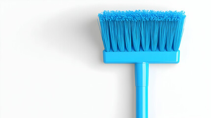 Close-up of a bright blue cleaning brush with plastic bristles and handle on white background.