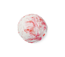 Scoop of yummy ice cream isolated on white, top view