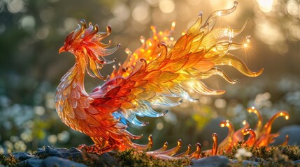 Fototapeta premium Glass Phoenix Sculpture in a Garden
