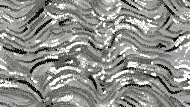 Abstract silver sequin fabric with a seamless glittering texture, suitable for chic and festive backgrounds.