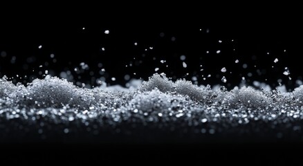 Delicate snowflakes drifting gracefully in the air, contrasting beautifully against the black backdrop