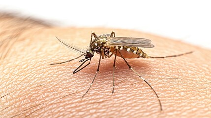 Close-Up of a Mosquito Feeding on Human Skin in a Natural Setting