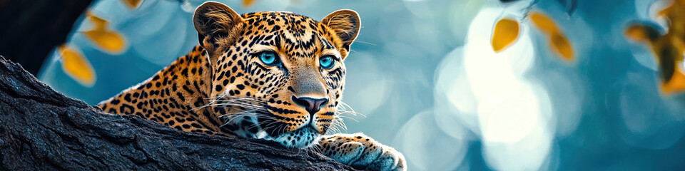 Fototapeta premium An elegant leopard in the shade of a tree, blending seamlessly into nature.