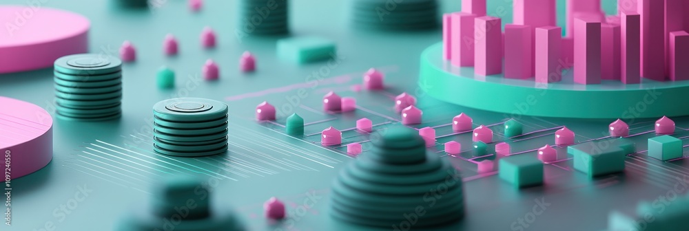 Leinwandbilder Abstract representation of data visualization with geometric shapes and vibrant colors.
