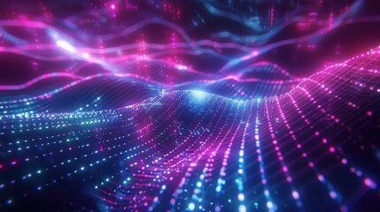 Futuristic neon light beams in vibrant blue and pink, creating an abstract technology-inspired background.