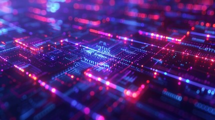 Futuristic neon light beams in vibrant blue and pink, creating an abstract technology-inspired background.