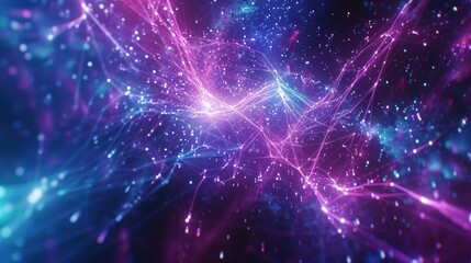 Futuristic neon light beams in vibrant blue and pink, creating an abstract technology-inspired background.