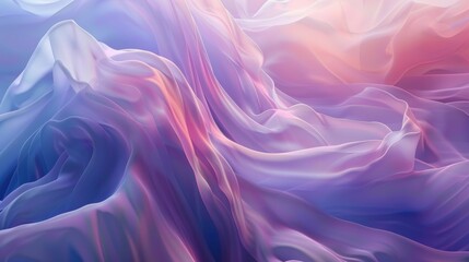 Obraz premium Wavy, silky texture in iridescent pastel shades of purple, blue, and pink, creating a fluid, elegant abstract pattern.