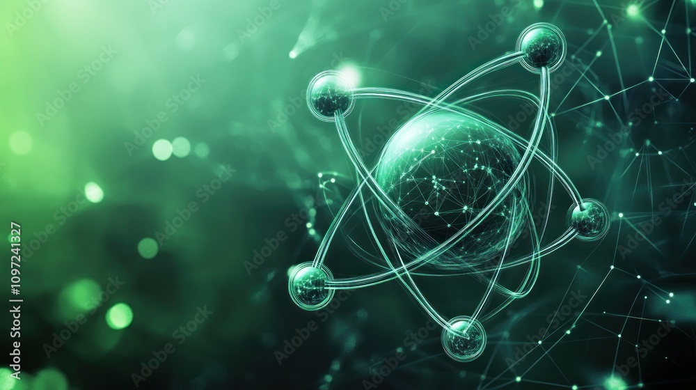 Leinwandbilder abstract representation of an atom with glowing particles, symbolizing scientific concepts.