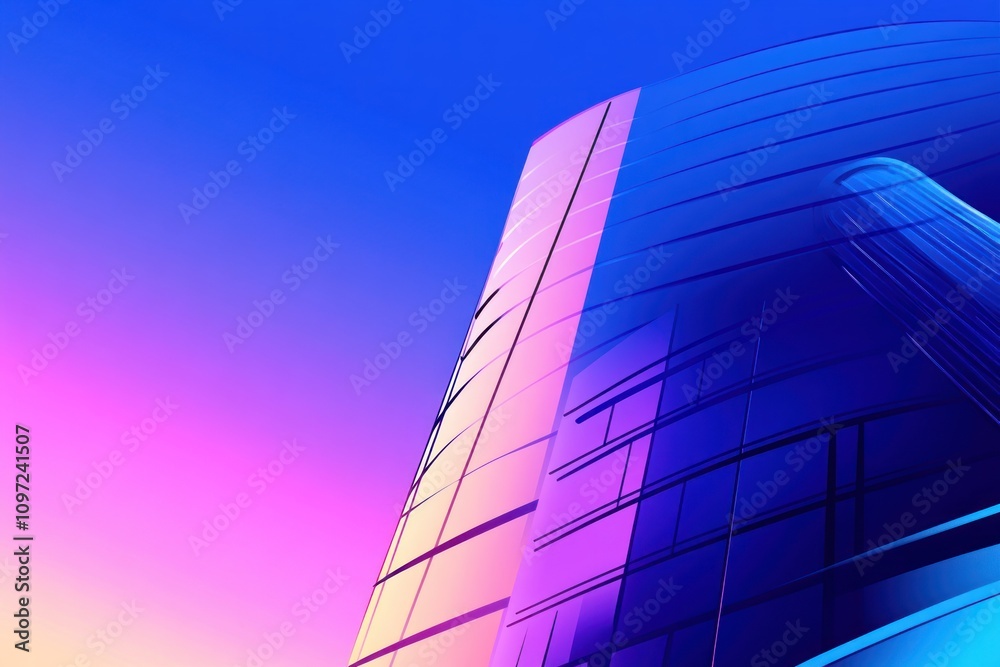 Aufkleber a modern building with a vibrant gradient sky, showcasing contemporary architecture.