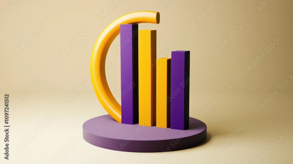 Aufkleber a modern, abstract representation of bar charts in vibrant colors on a circular base.