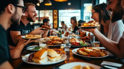 Friends Enjoying Delicious Food Together At A Restaurant