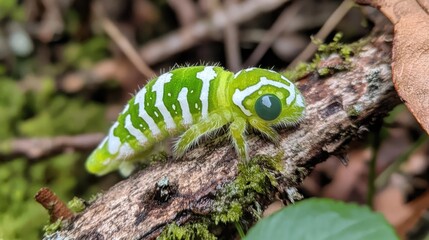 Vibrant Green Caterpillar on a Natural Background in Forest Setting