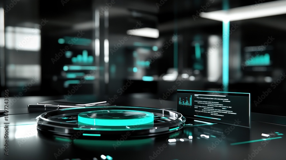 Aufkleber futuristic technology interface with glowing cyan light.