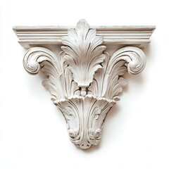Ornate white wall corbel with intricate floral design and details