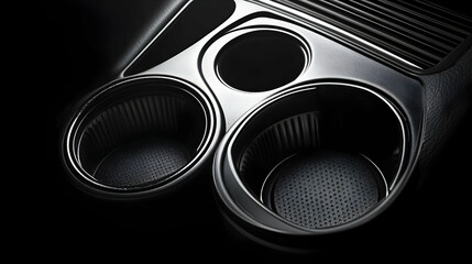 Close-up of sleek, modern car cup holders with textured bottoms, set against a dark background.