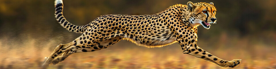 Naklejka premium Spotted Cheetah: A cheetah, running at full speed, with its distinctive spots visible