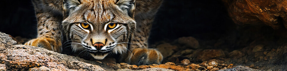 Obraz premium Lethal Lynx: A lynx, crouched low, ready to pounce on prey