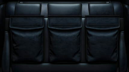 Obraz premium Close-up view of three dark-colored pockets on the back of a vehicle's seats.