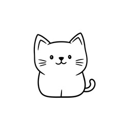 Cute cartoon cat sitting and smiling on transparent background