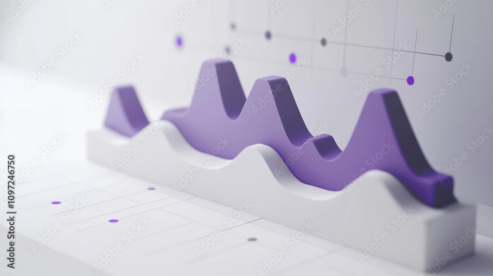 Poster abstract 3d purple line graph with white background.