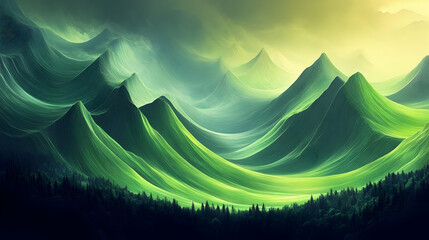 Green Hillscape Illustration, Lush Digital Art