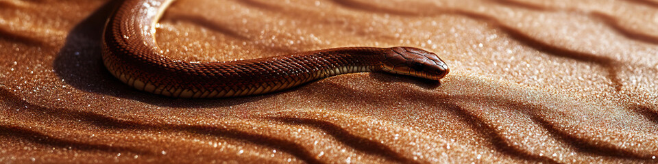 Fototapeta premium A snake gracefully sliding across the sand, leaving trails behind.
