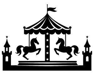 メリーゴーランドのシルエットイラスト　透過背景の切り抜き