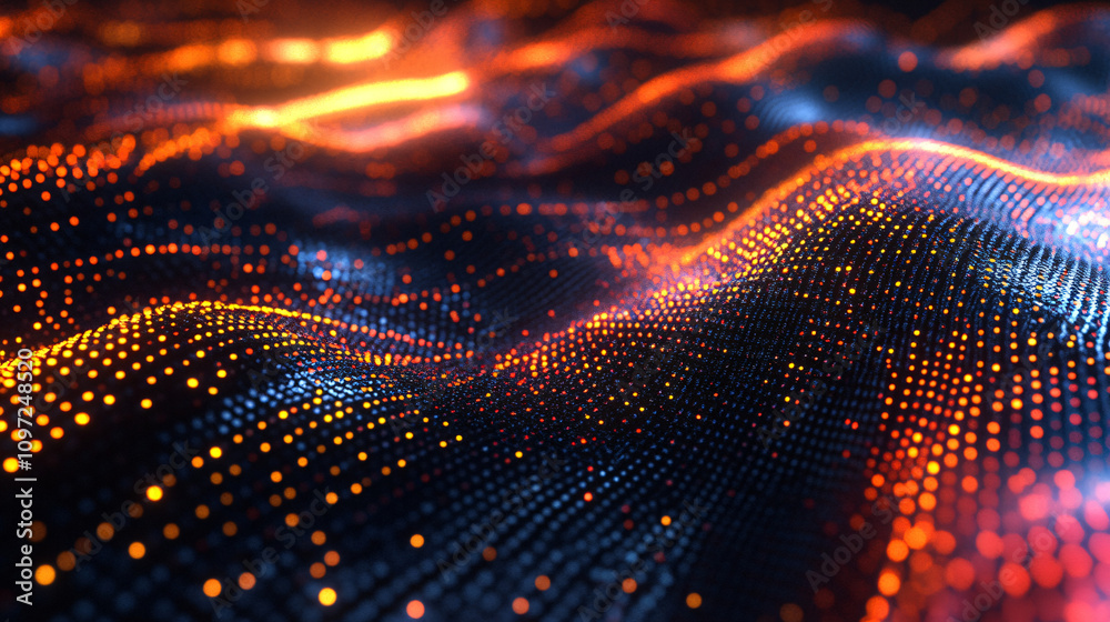 Leinwandbilder dynamic wave patterns with glowing particles on abstract background, perfect for technology, science