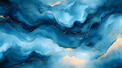 Fototapeta premium Abstract Blue Gold Watercolor Background