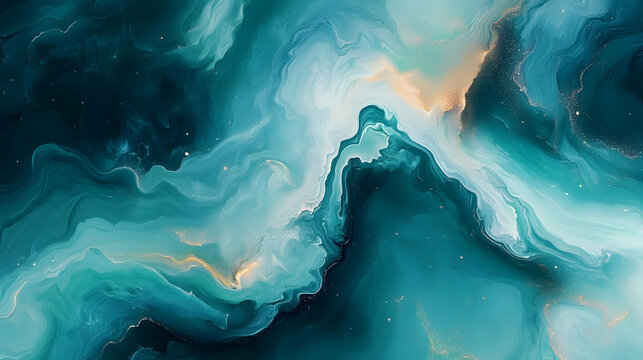 Teal and Gold Abstract Fluid Art Background
