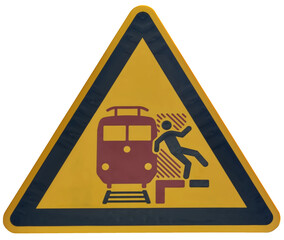 caution sign at the platform of a train station