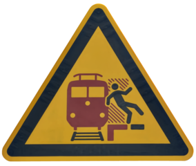 caution sign at the platform of a train station