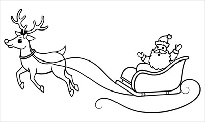 Santa Claus on sleigh flying sky with reindeers