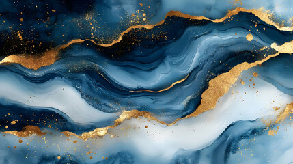 Fototapeta premium Abstract Blue Gold Marble Background Illustration