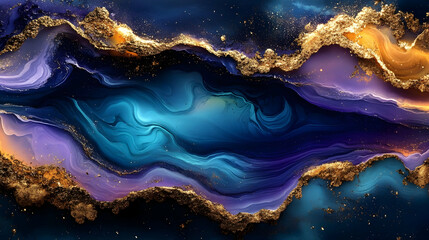 Abstract Gold & Blue Liquid Marble Background