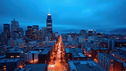 Obraz premium Generative AI, Dynamic Urban Skyline at Dusk