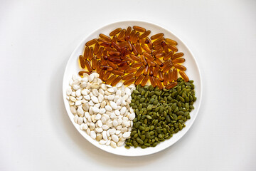 Pumpkin seeds in various versions, seed oil rich in nutrients for prostate treatment, men's health,...