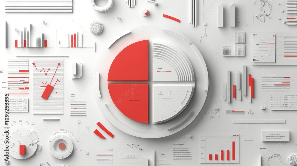 Poster A red pie chart with a white background, surrounded by graphs and charts.