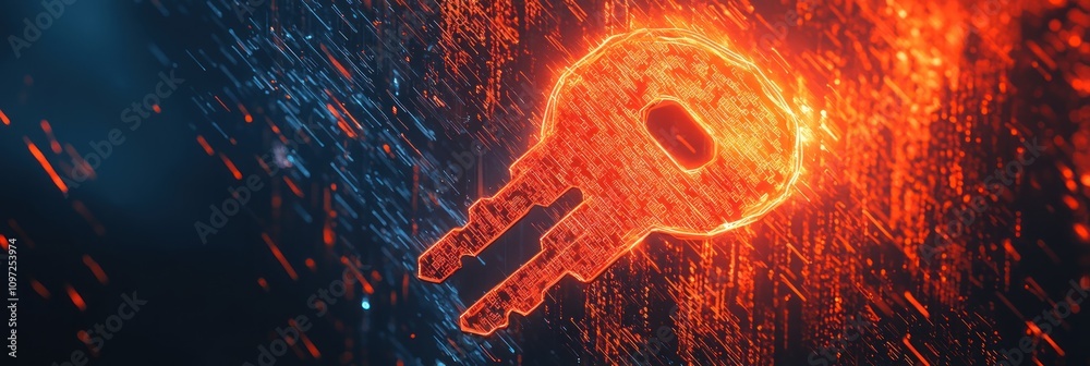 Aufkleber a glowing key symbol amidst a digital backdrop, representing cybersecurity and protection.