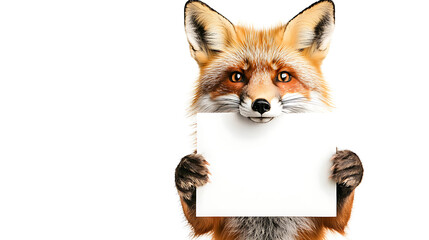 Obraz premium fox holding blank sign, showcasing its playful expression and vibrant fur. This charming animal captures attention with its curious gaze and inviting pose