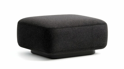 Dark gray fabric ottoman with a low, square black base, isolated on white background.