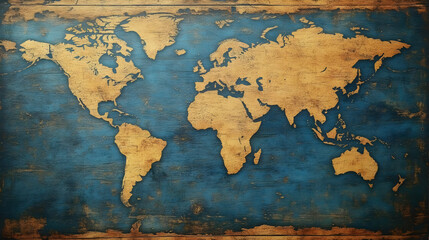 World Map Illustration: Vintage Wooden Texture