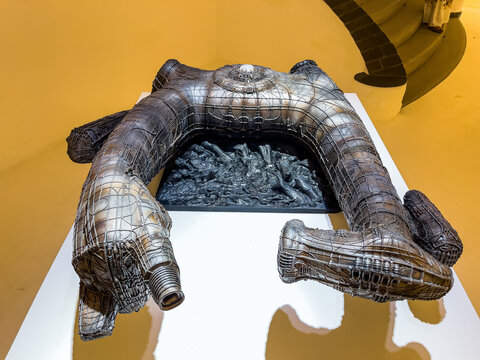 Hluboka nad Vltavou, Czech republic - June 10, 2023. Exhibition of H.R. Giger in Ales South Bohemian Gallery